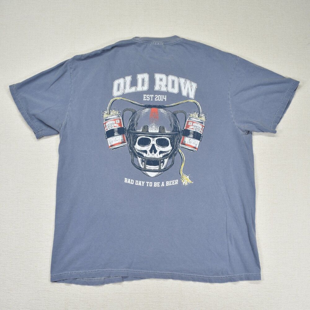 Old Row Beer Helmet T-Shirt Mens Graphic XL Blue Comfort Colors Party Tee